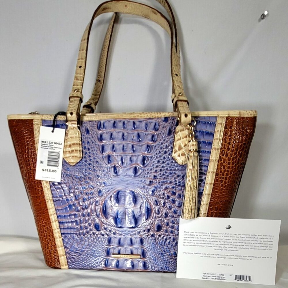 NWT BRAHMIN MEDIUM ASHER WASHED INDIGO IPANEMA - TASSEL-EYE SHOULDER BAG/PURSE